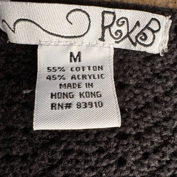 Vtg RXB Cardigan Women M Black Knit Top Textured Shell Buttons Hong Kong Flutter - Picture 3 of 7